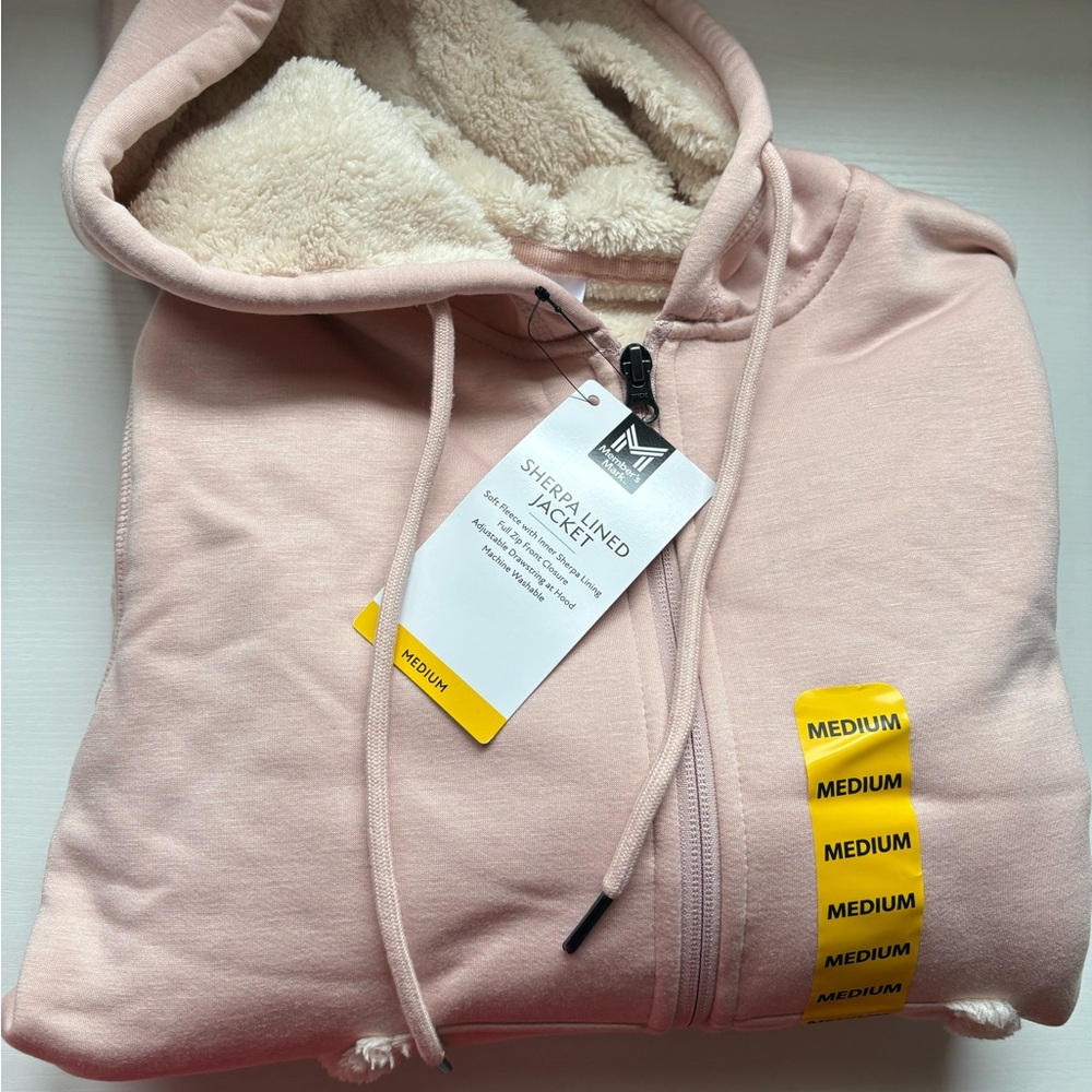 Pink Sherpa-Lined Full-Zip Hoodie